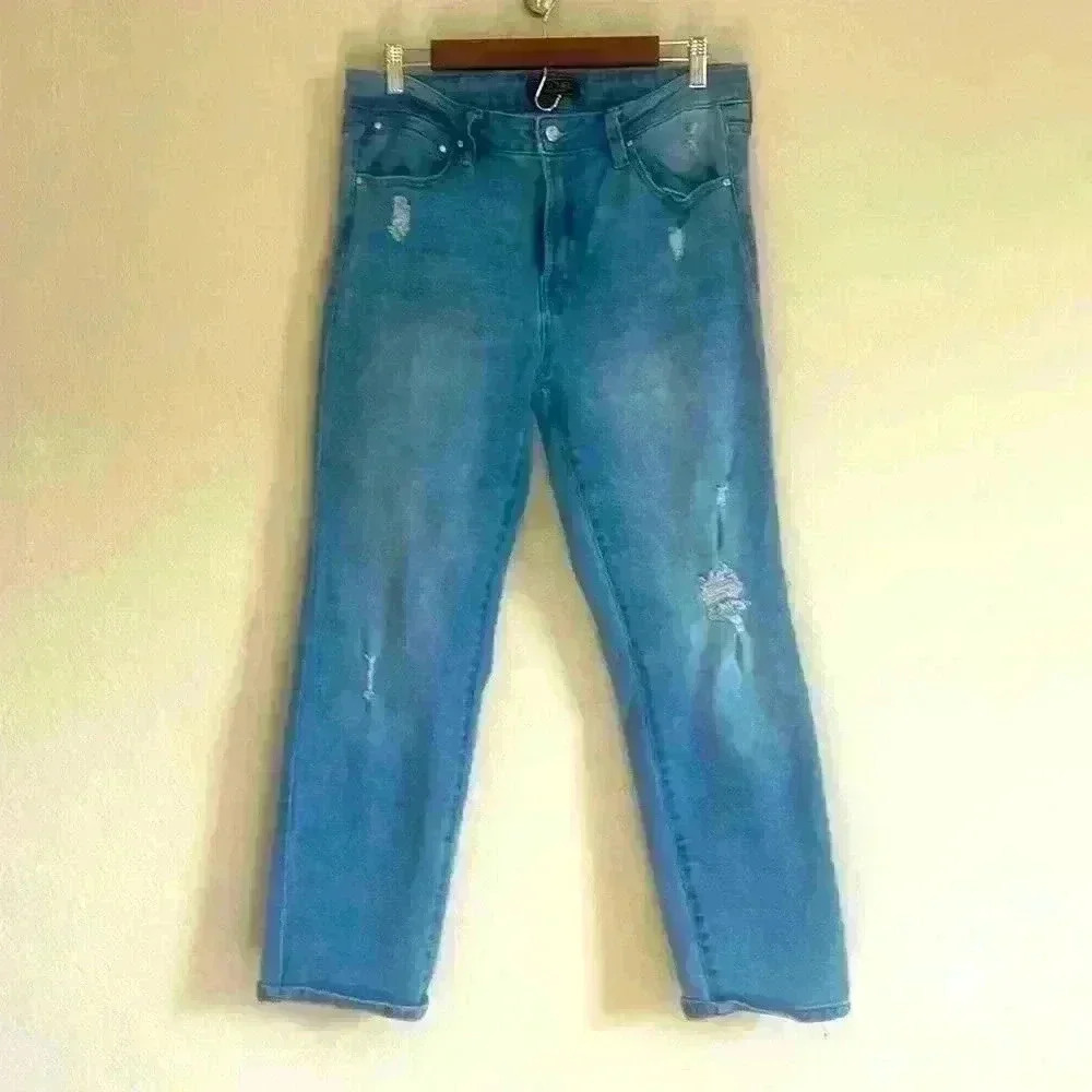 Rachel Roy High Rise Straight Leg Distressed Jean Size 14/32
